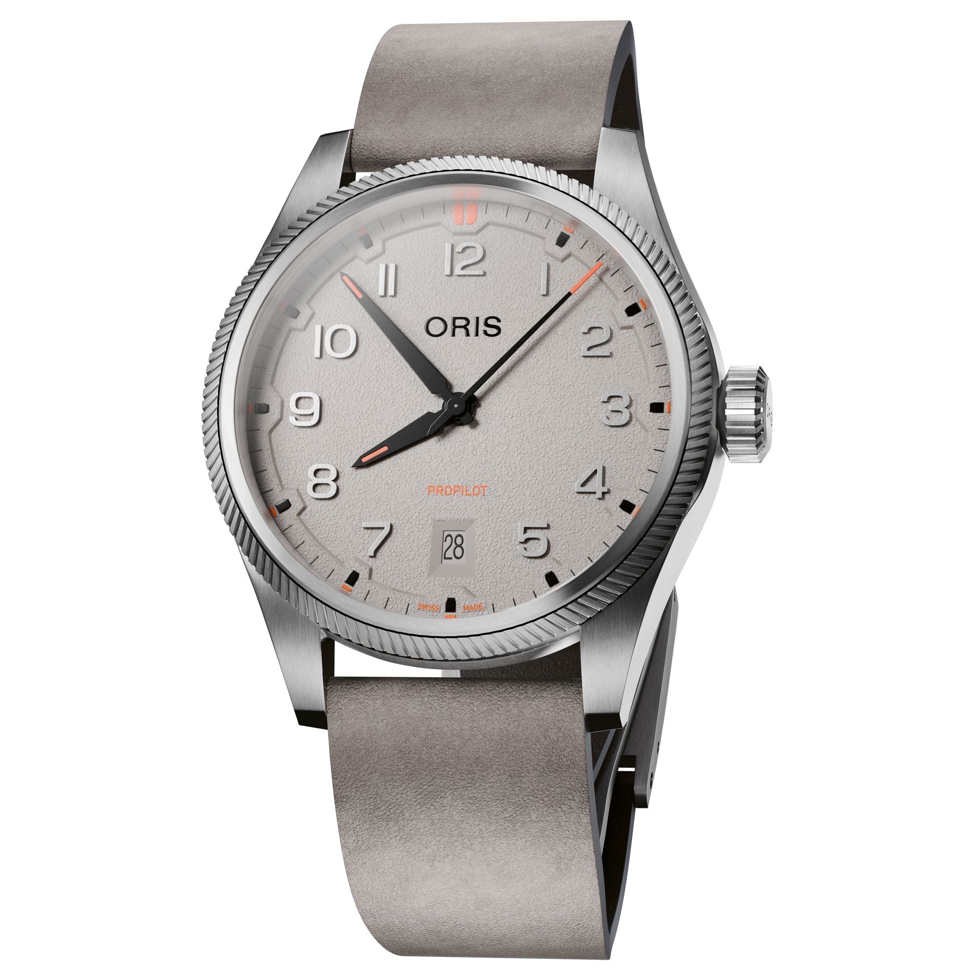 Oris ProPilot Date Grey Dial Grey Leather Strap Watch 41mm - 733 7805 4163 20 15LC