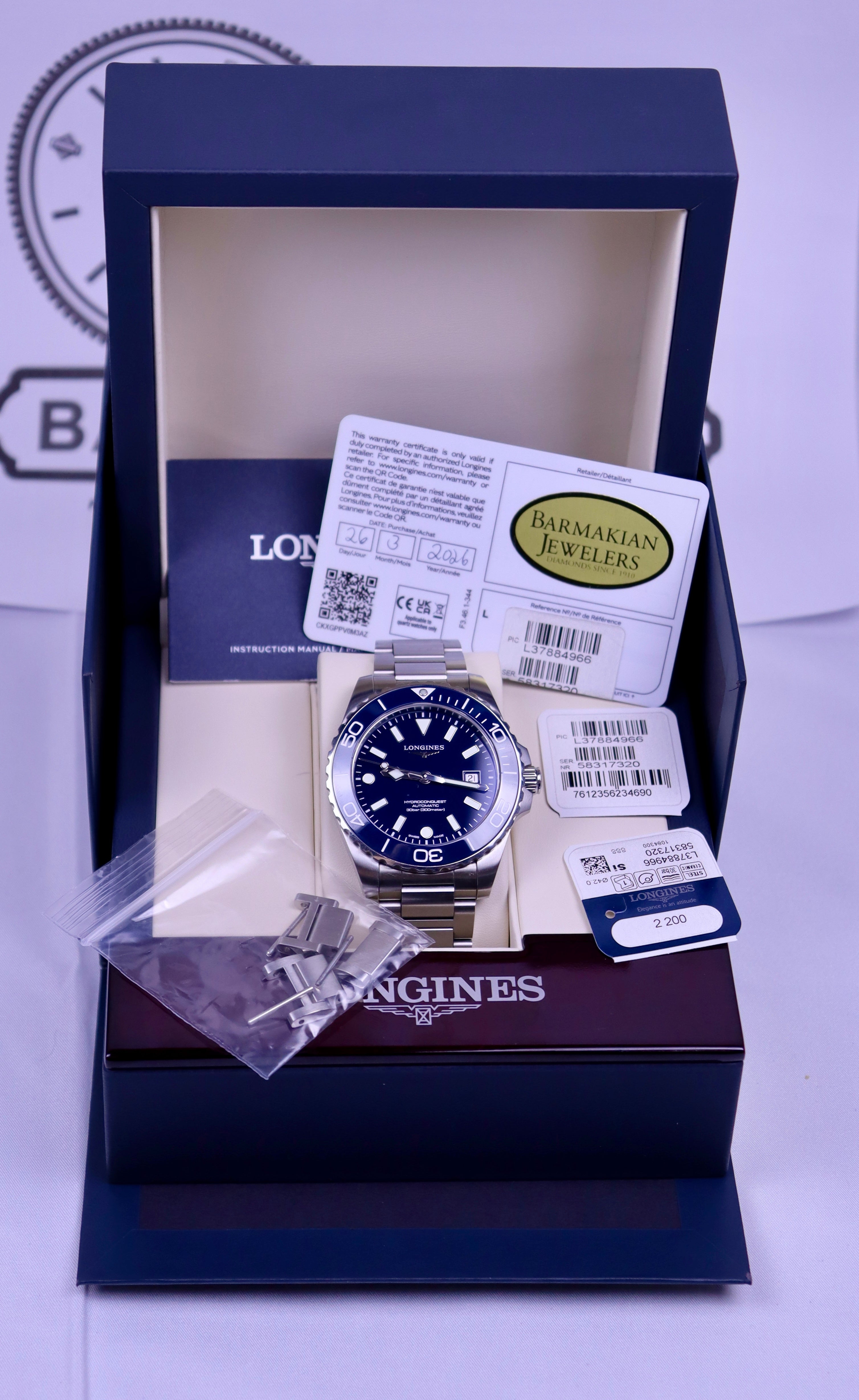 Case #529 — Longines Hydroconquest 42 MM (Blue) Ref. L3.788.4.96.6