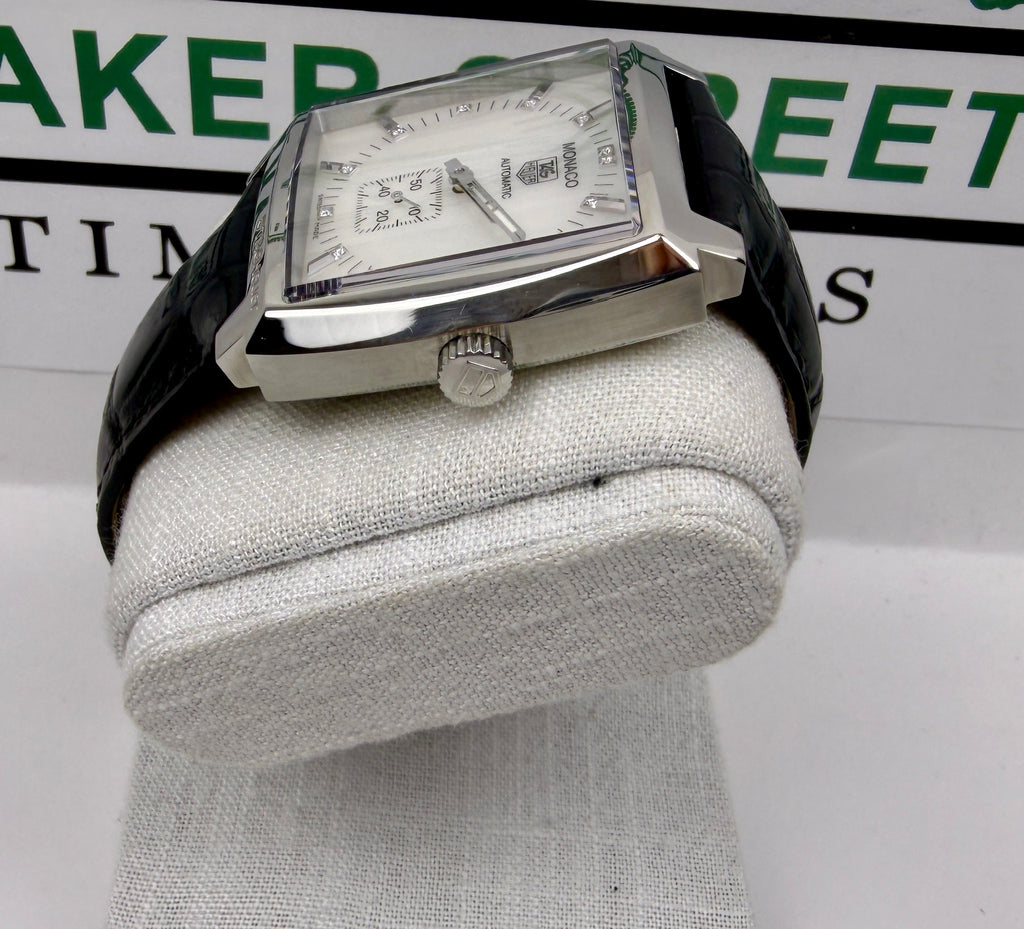 Case #278 — TAG Heuer Monaco Mother-of-Pearl Diamond Dial  Ref. WW2113.FC6215