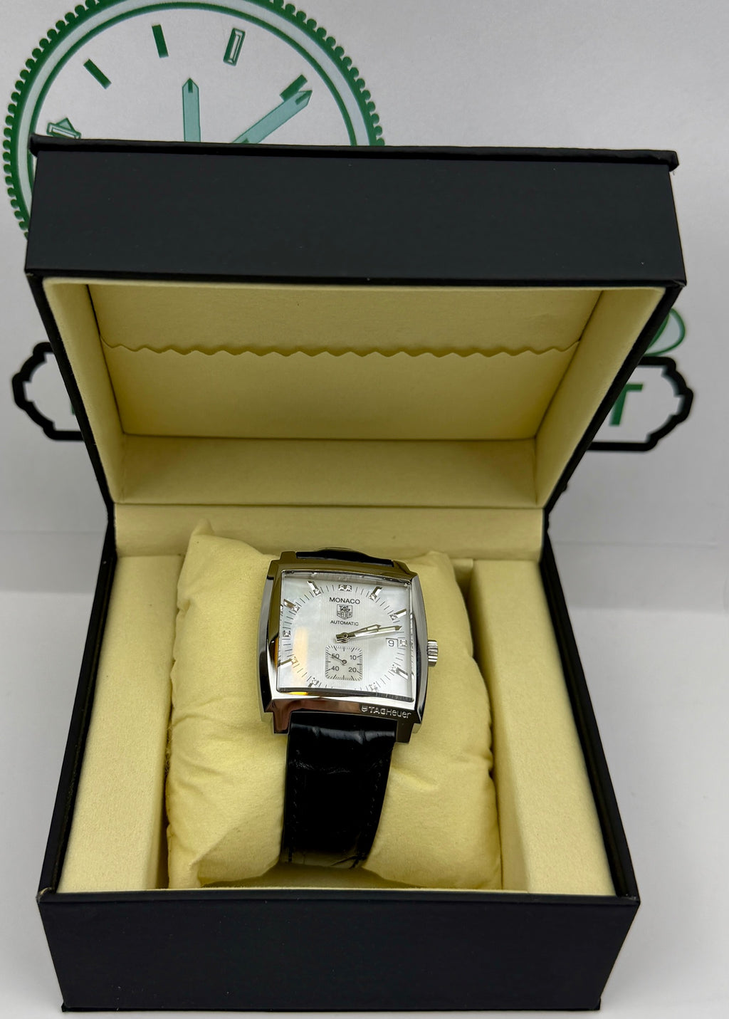 Case #278 — TAG Heuer Monaco Mother-of-Pearl Diamond Dial  Ref. WW2113.FC6215