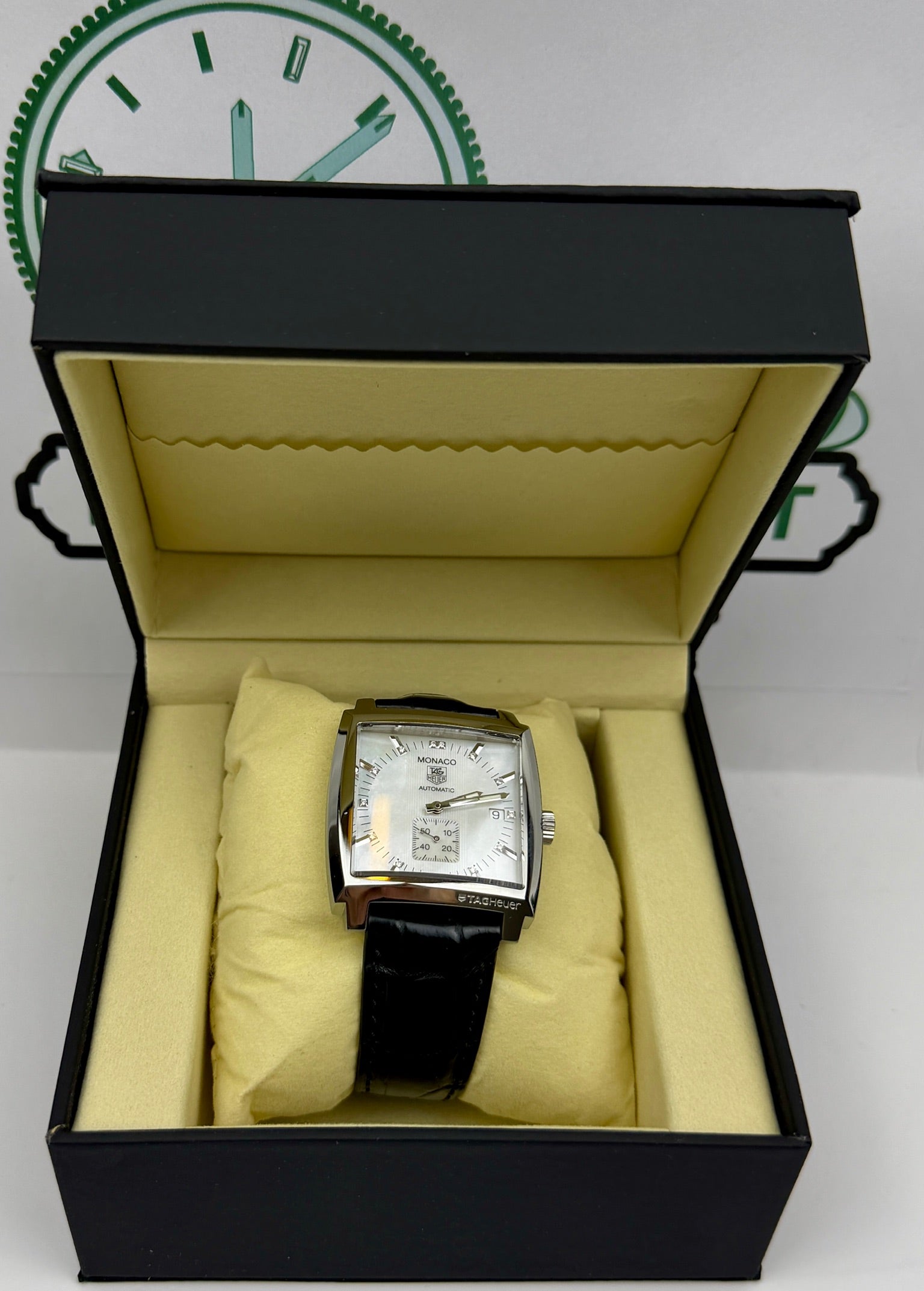 Case #278 — TAG Heuer Monaco Mother-of-Pearl Diamond Dial  Ref. WW2113.FC6215