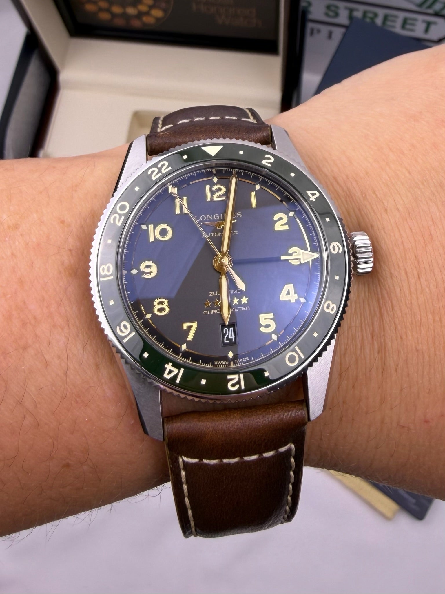 Case #314 — Longines Spirit Zulu Time GMT Green  Ref. L3.802.4.63.2