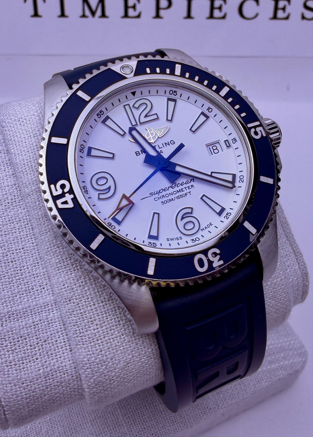 Case #399 — Breitling Superocean 42 Blue and White on Rubber Ref. A17366