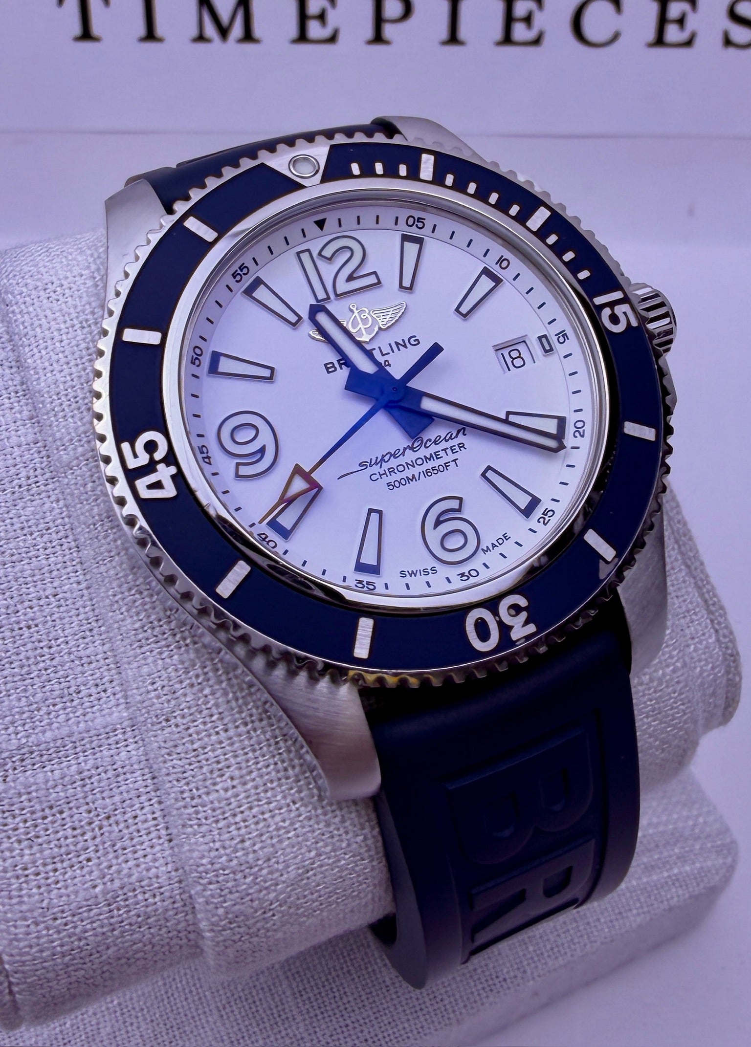 Case #399 — Breitling Superocean 42 Blue and White on Rubber Ref. A17366