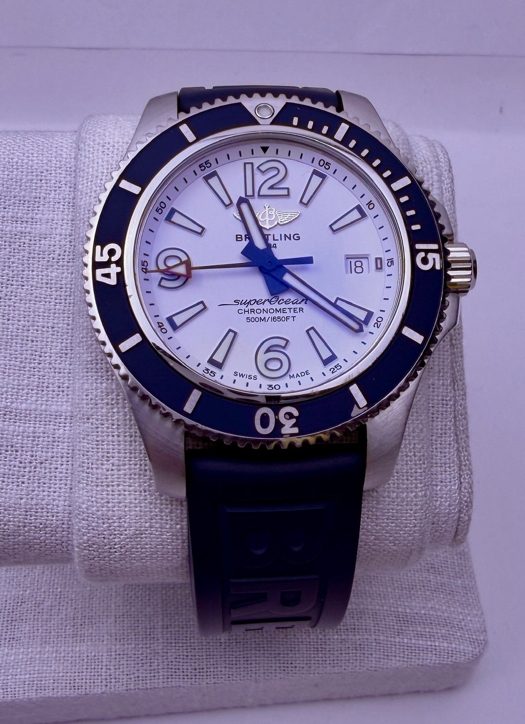 Case #399 — Breitling Superocean 42 Blue and White on Rubber Ref. A17366