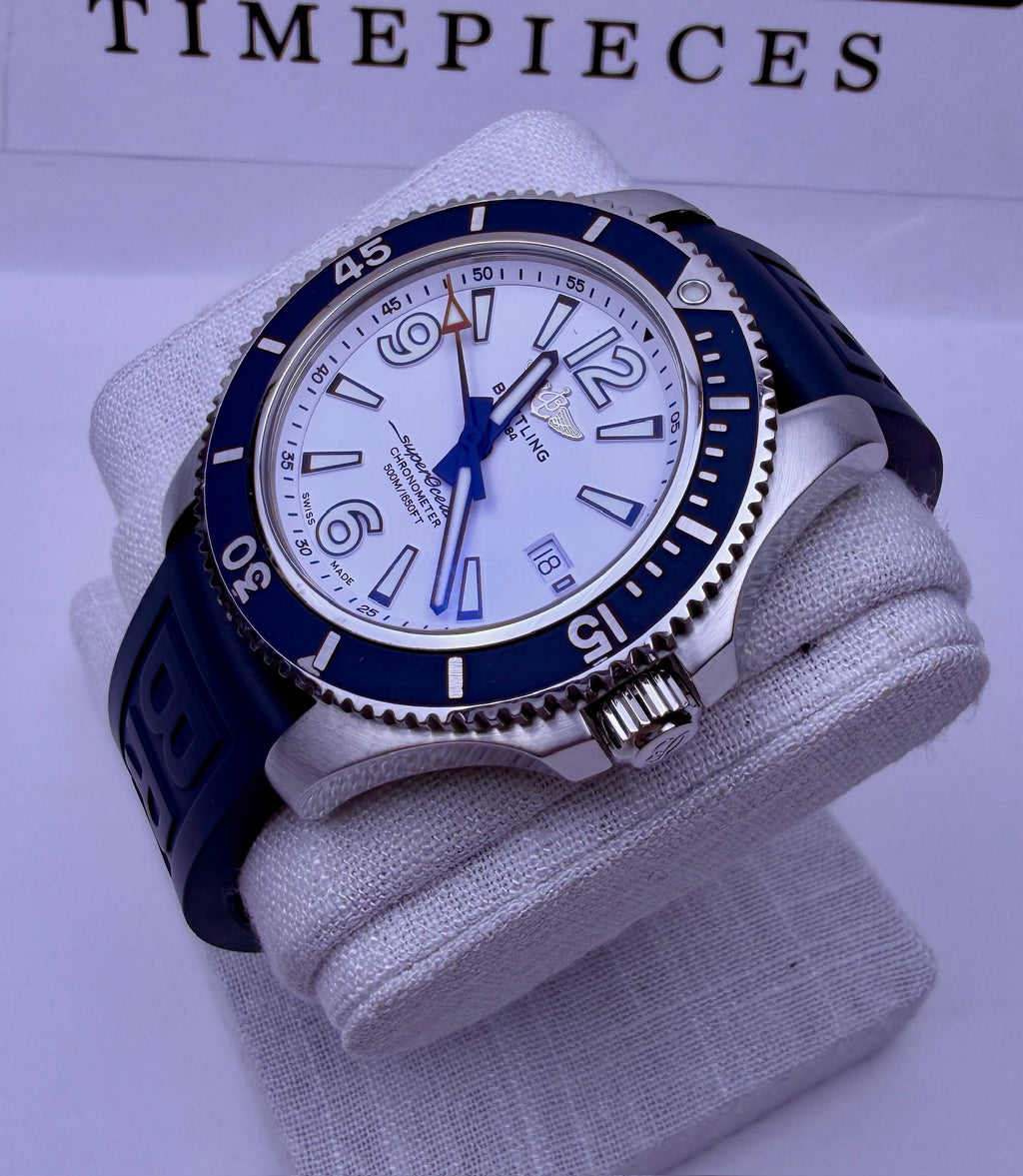 Case #399 — Breitling Superocean 42 Blue and White on Rubber Ref. A17366