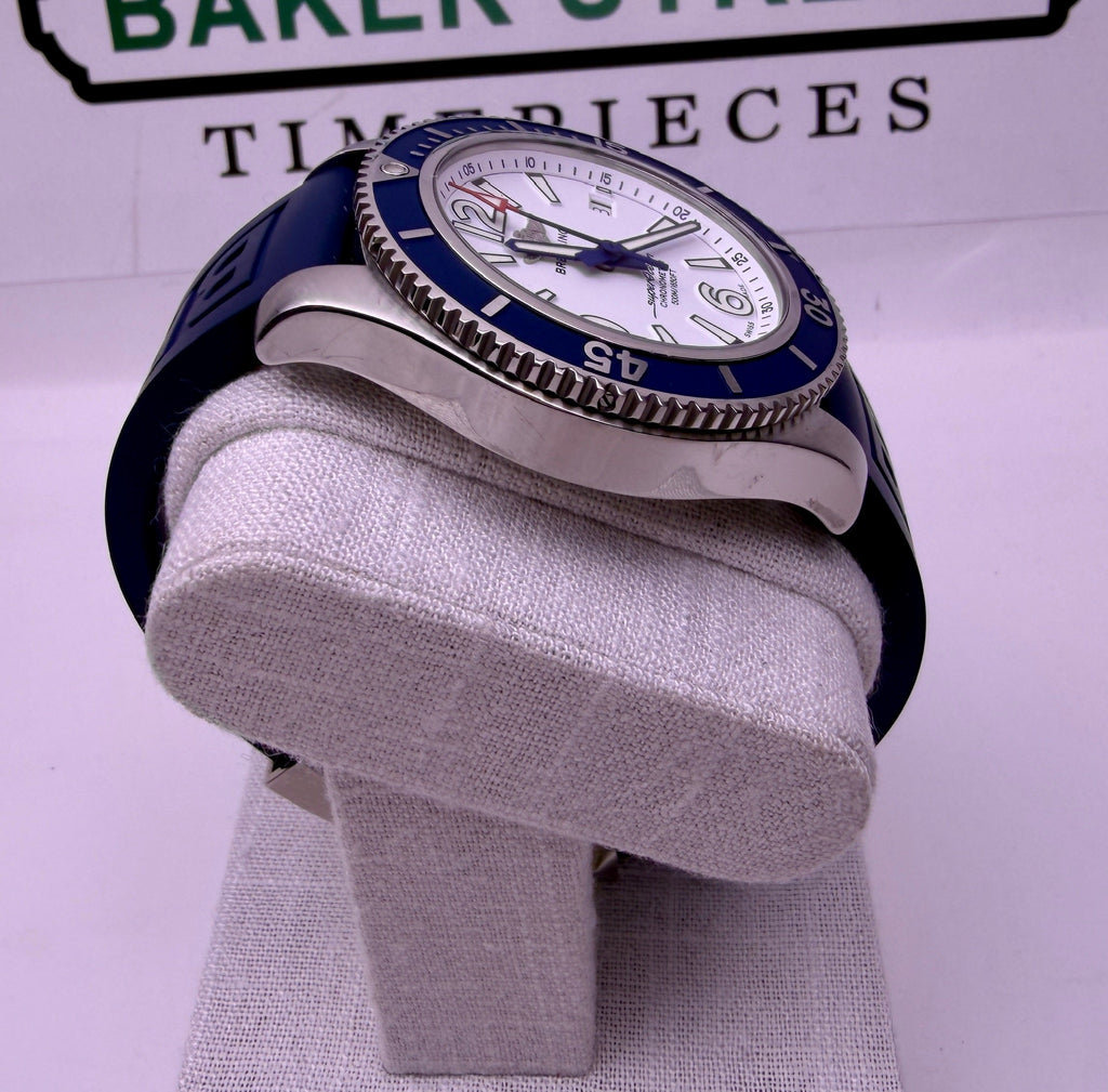 Case #399 — Breitling Superocean 42 Blue and White on Rubber Ref. A17366