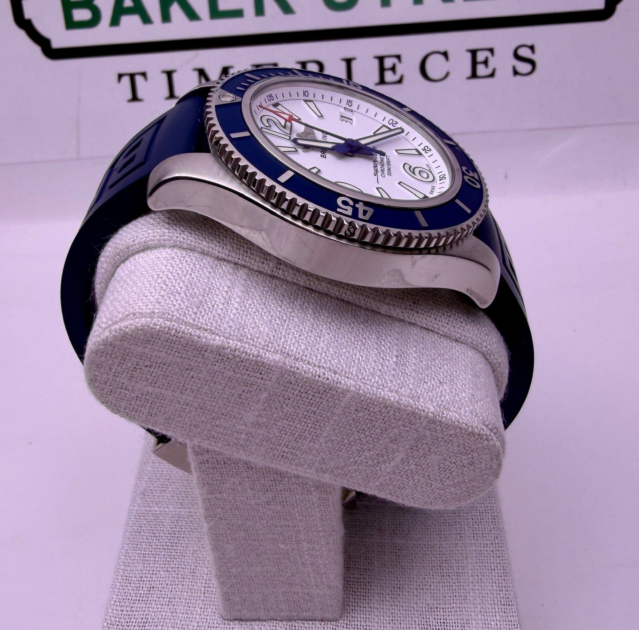 Case #399 — Breitling Superocean 42 Blue and White on Rubber Ref. A17366