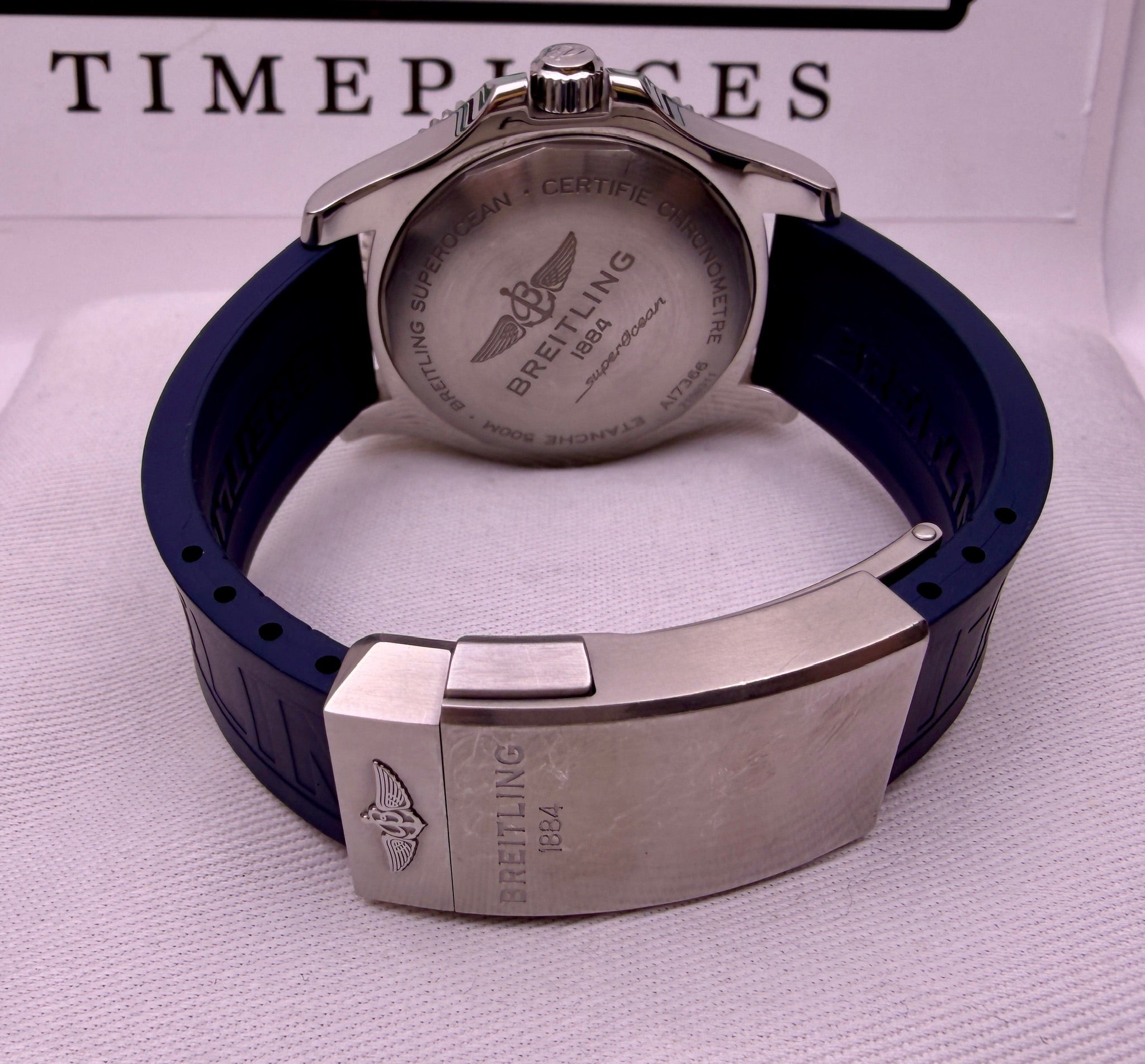 Case #399 — Breitling Superocean 42 Blue and White on Rubber Ref. A17366