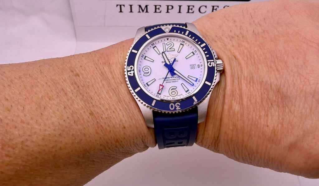 Case #399 — Breitling Superocean 42 Blue and White on Rubber Ref. A17366