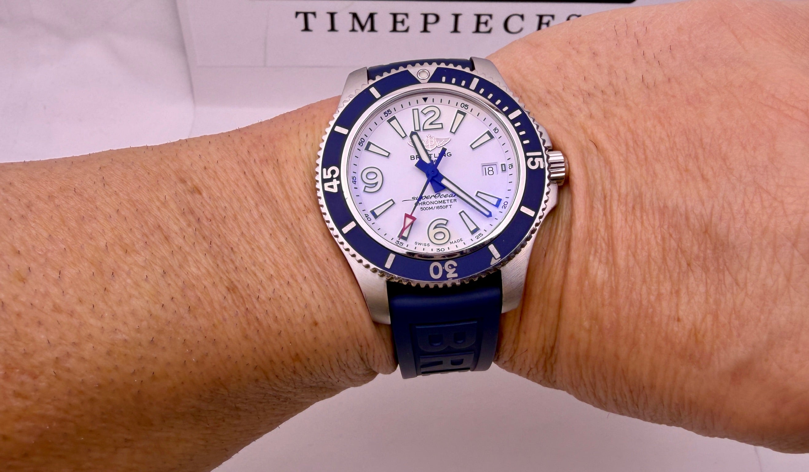 Case #399 — Breitling Superocean 42 Blue and White on Rubber Ref. A17366