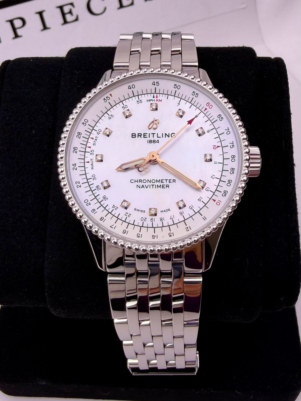 Case #408 — Breitling Navitimer 35MM Mother of Pearl Dial with Diamond Hour Markers Ref. A17395211A1A1