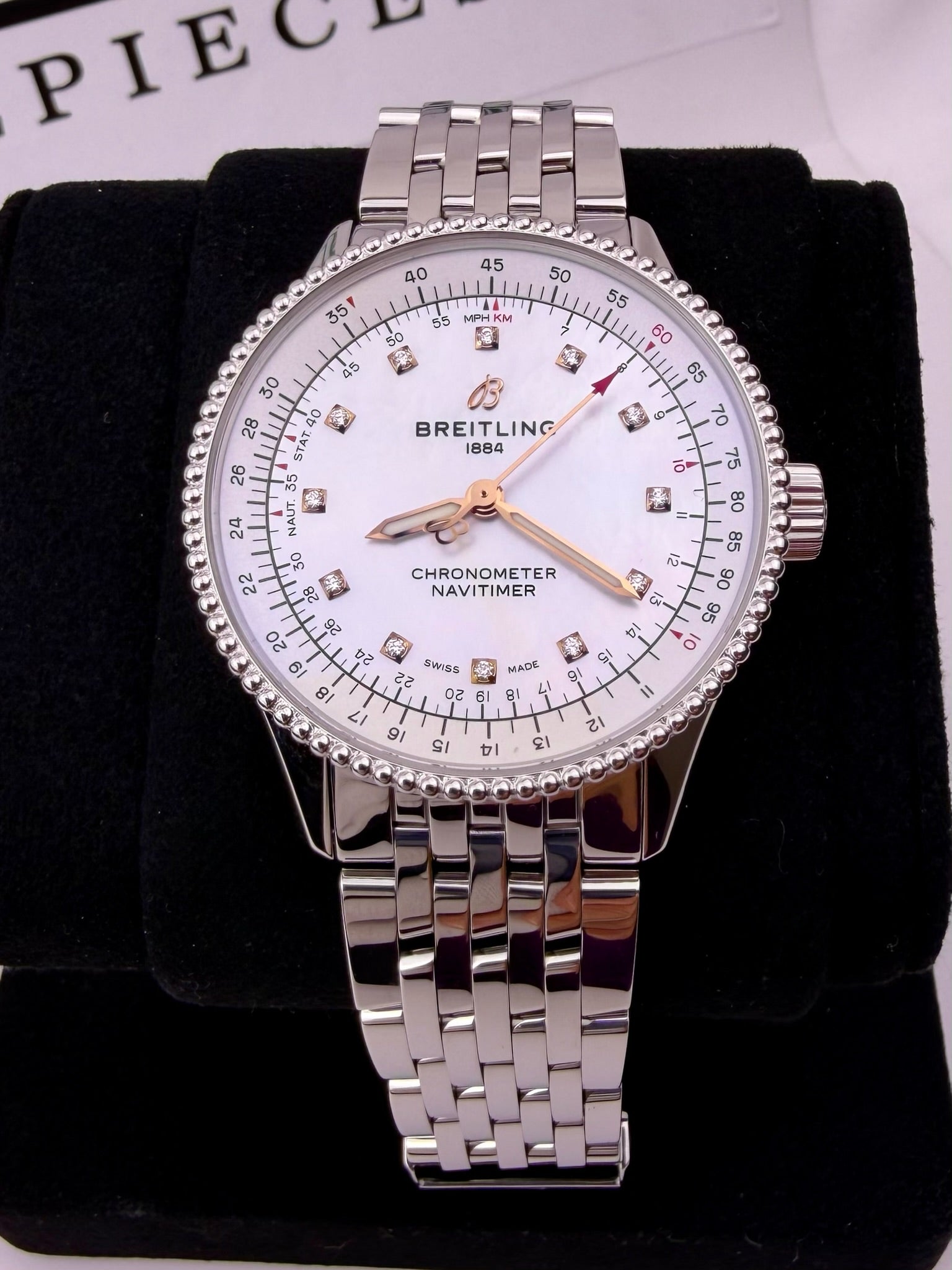 Case #408 — Breitling Navitimer 35MM Mother of Pearl Dial with Diamond Hour Markers Ref. A17395211A1A1