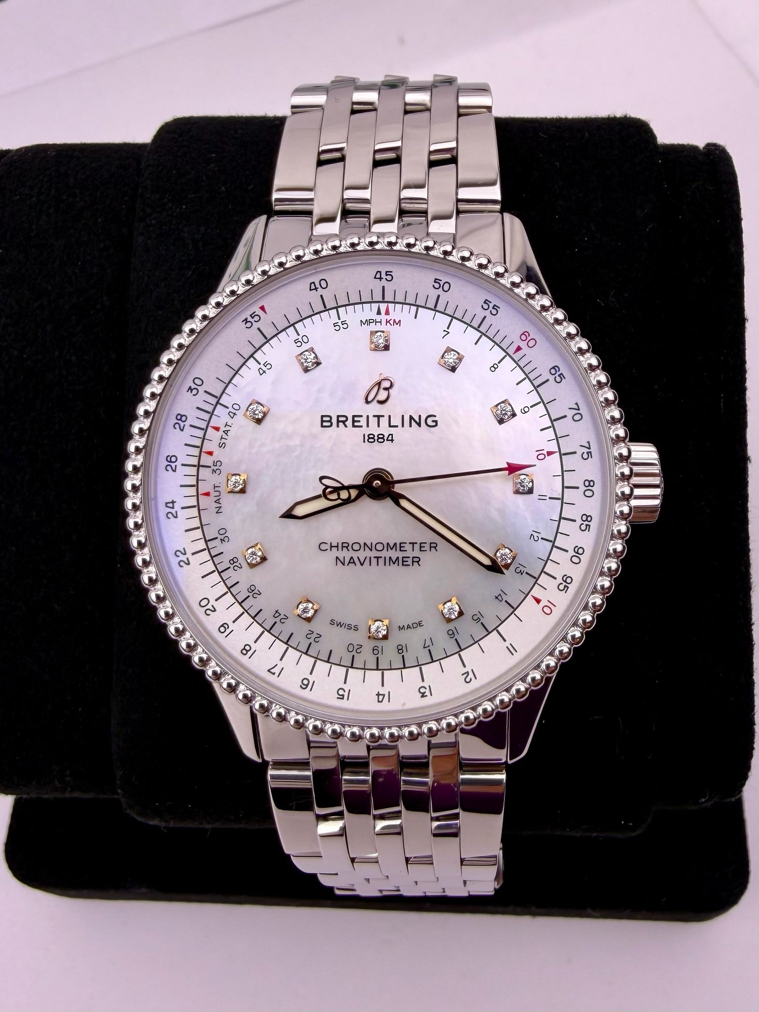 Case #408 — Breitling Navitimer 35MM Mother of Pearl Dial with Diamond Hour Markers Ref. A17395211A1A1