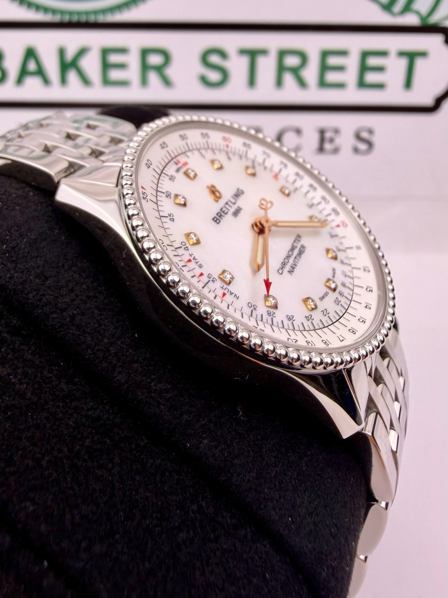 Case #408 — Breitling Navitimer 35MM Mother of Pearl Dial with Diamond Hour Markers Ref. A17395211A1A1