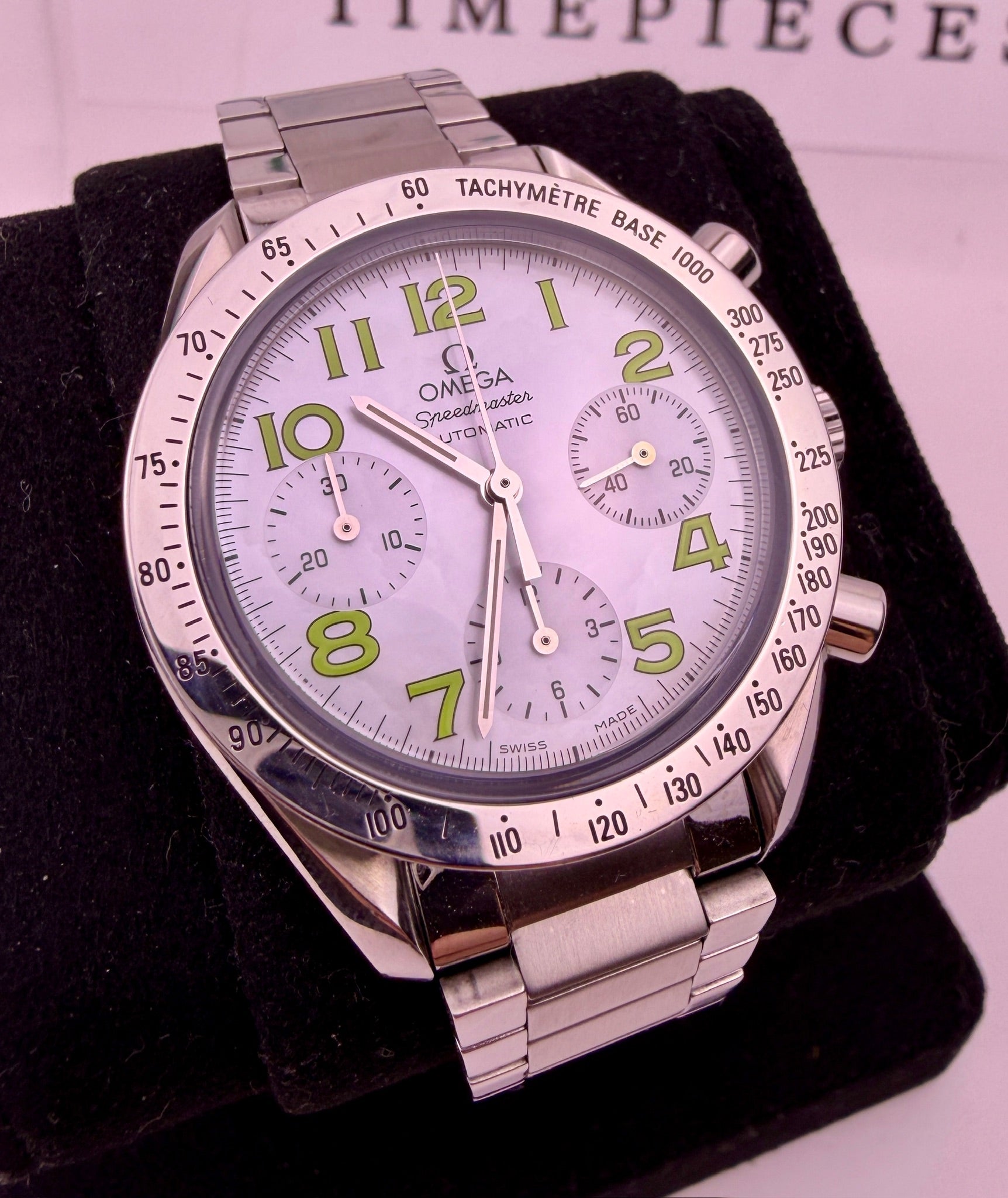 Case #436 — Omega Speedmaster Reduced Mother of Pearl Green Ref. 3834.72.35