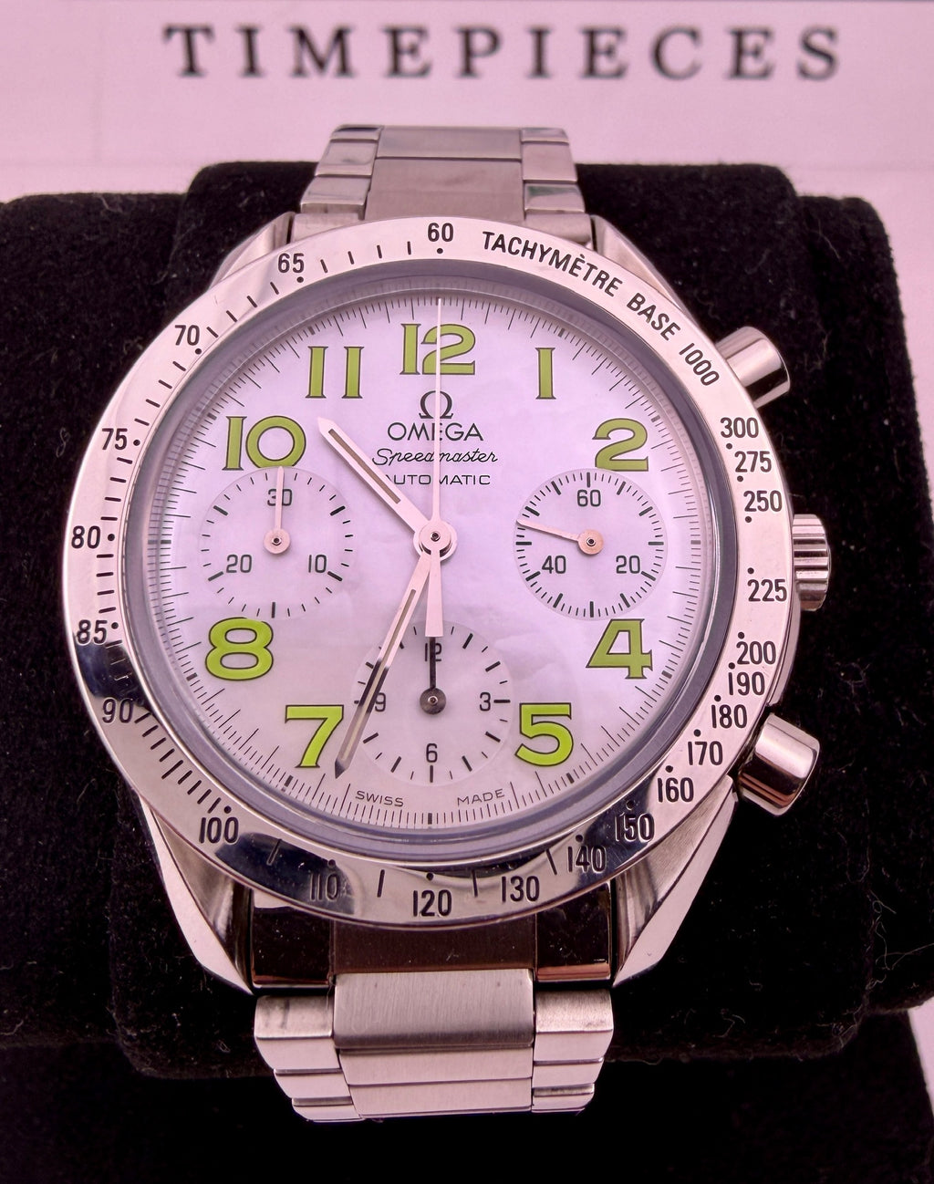 Case #436 — Omega Speedmaster Reduced Mother of Pearl Green Ref. 3834.72.35