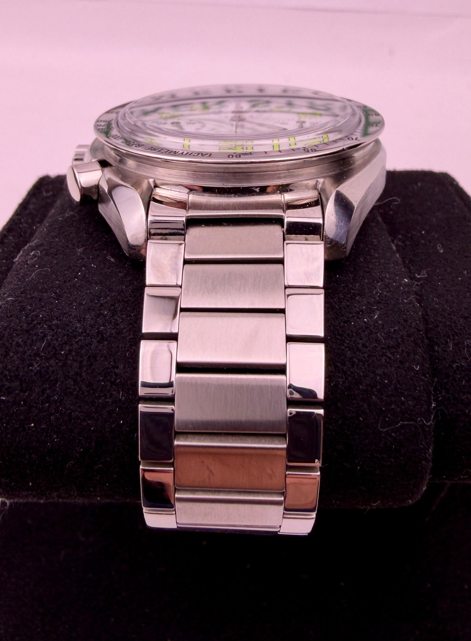 Case #436 — Omega Speedmaster Reduced Mother of Pearl Green Ref. 3834.72.35