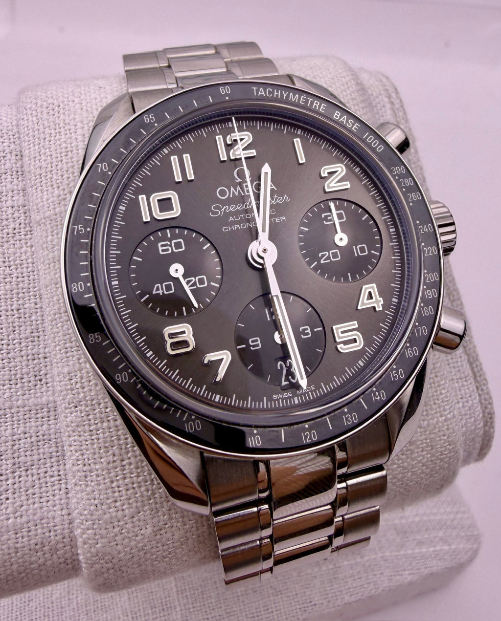 Case #444 — Omega Speedmaster 38 Co-Axial Chronograph, grey dial Ref. 324.30.38.40.06.001