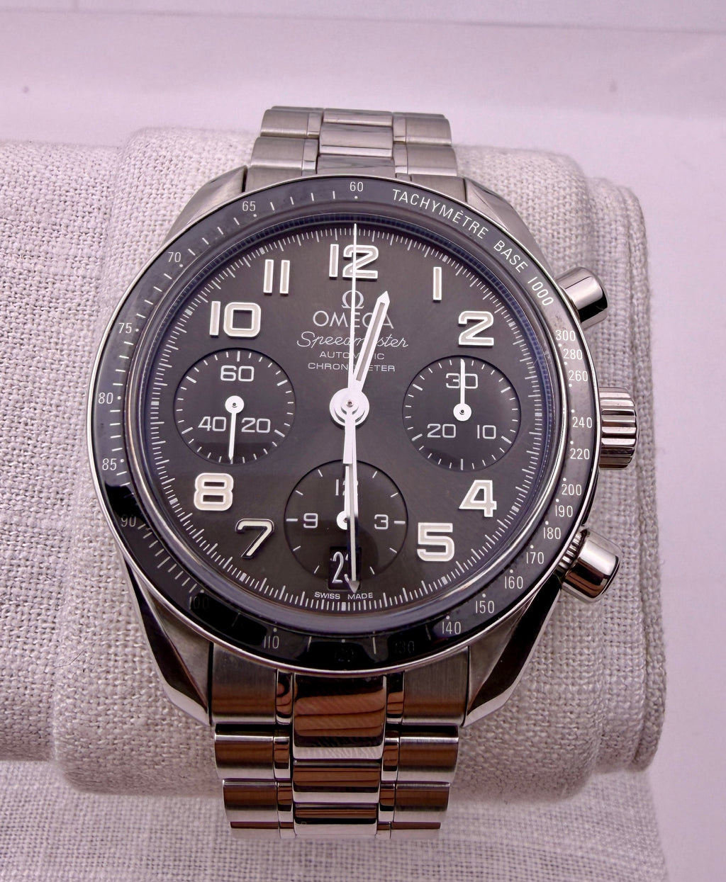 Case #444 — Omega Speedmaster 38 Co-Axial Chronograph, grey dial Ref. 324.30.38.40.06.001
