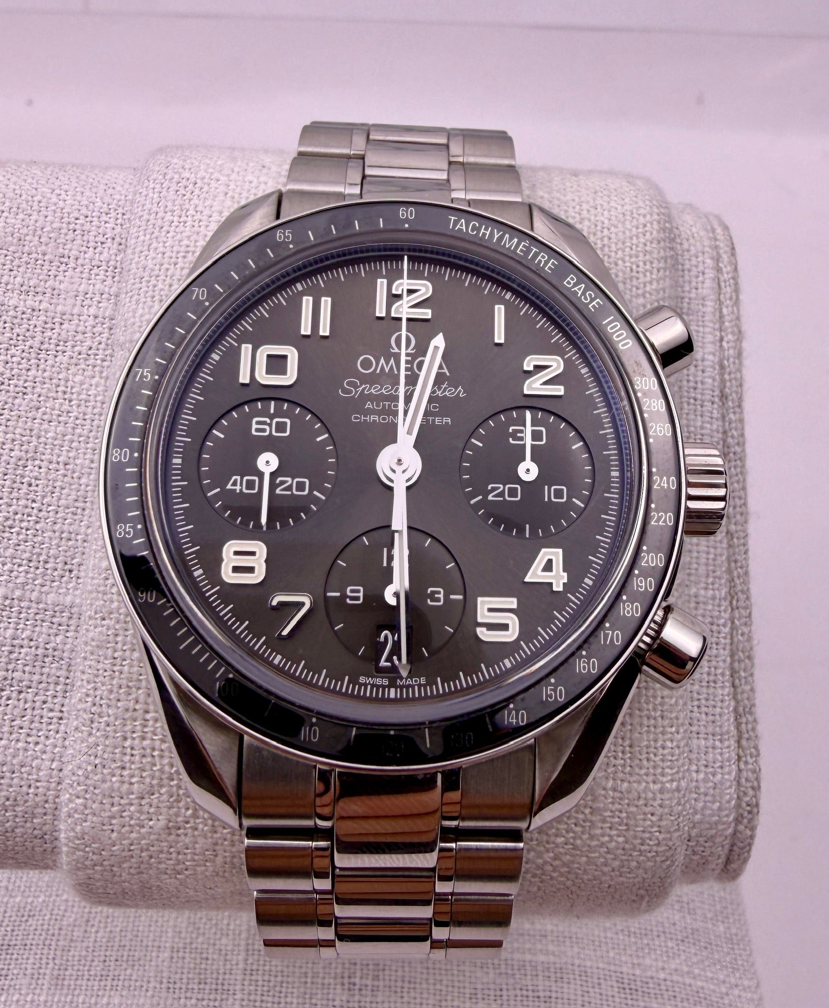 Case #444 — Omega Speedmaster 38 Co-Axial Chronograph, grey dial Ref. 324.30.38.40.06.001