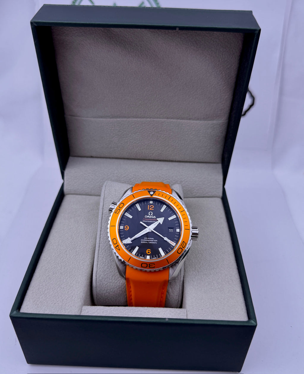 Case #514 — Omega Seamaster Planet Ocean on Orange Rubber Strap Ref. 232.32.46.21.01.001