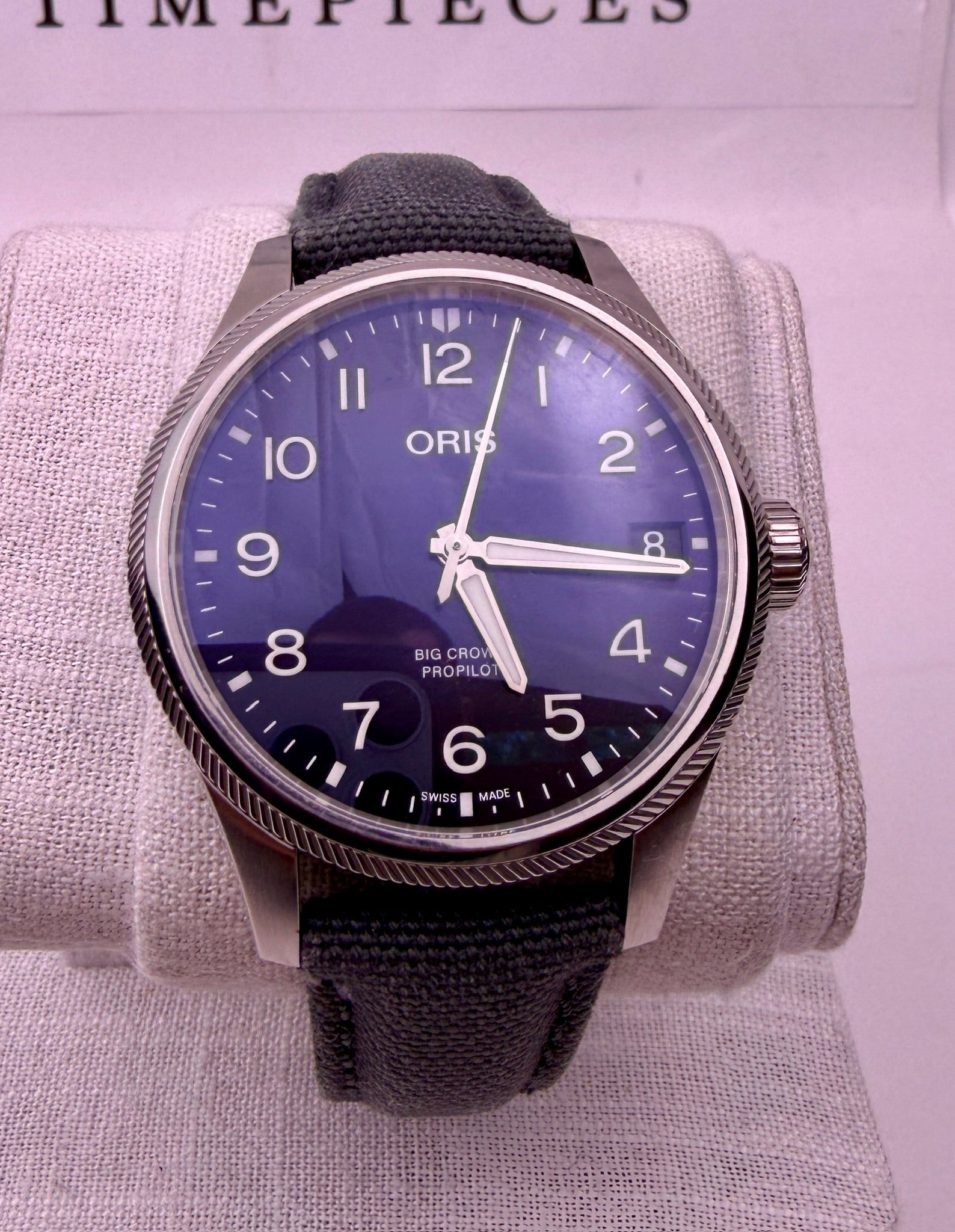 Case #515 — Oris Big Crown ProPilot Blue on Grey Textile / Leather Strap