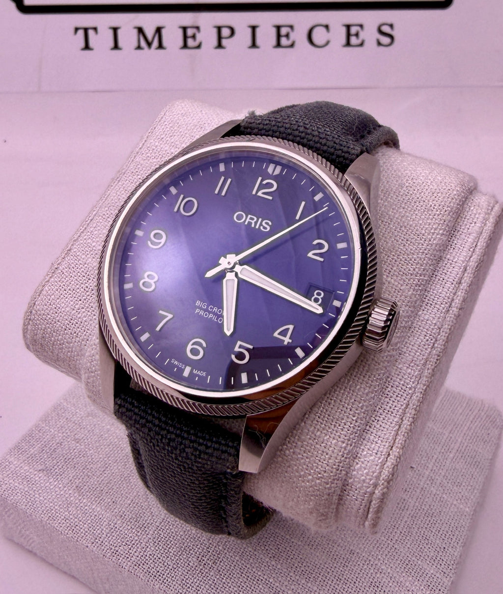 Case #515 — Oris Big Crown ProPilot Blue on Grey Textile / Leather Strap