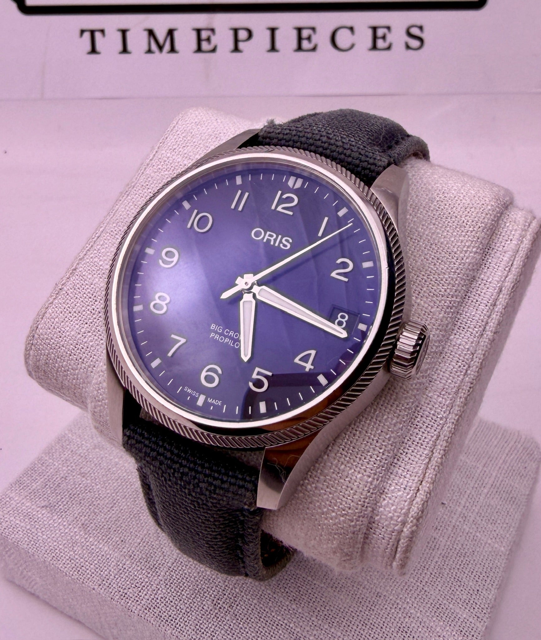 Case #515 — Oris Big Crown ProPilot Blue on Grey Textile / Leather Strap