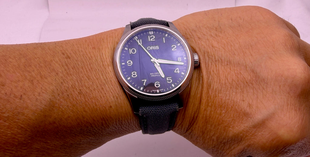 Case #515 — Oris Big Crown ProPilot Blue on Grey Textile / Leather Strap