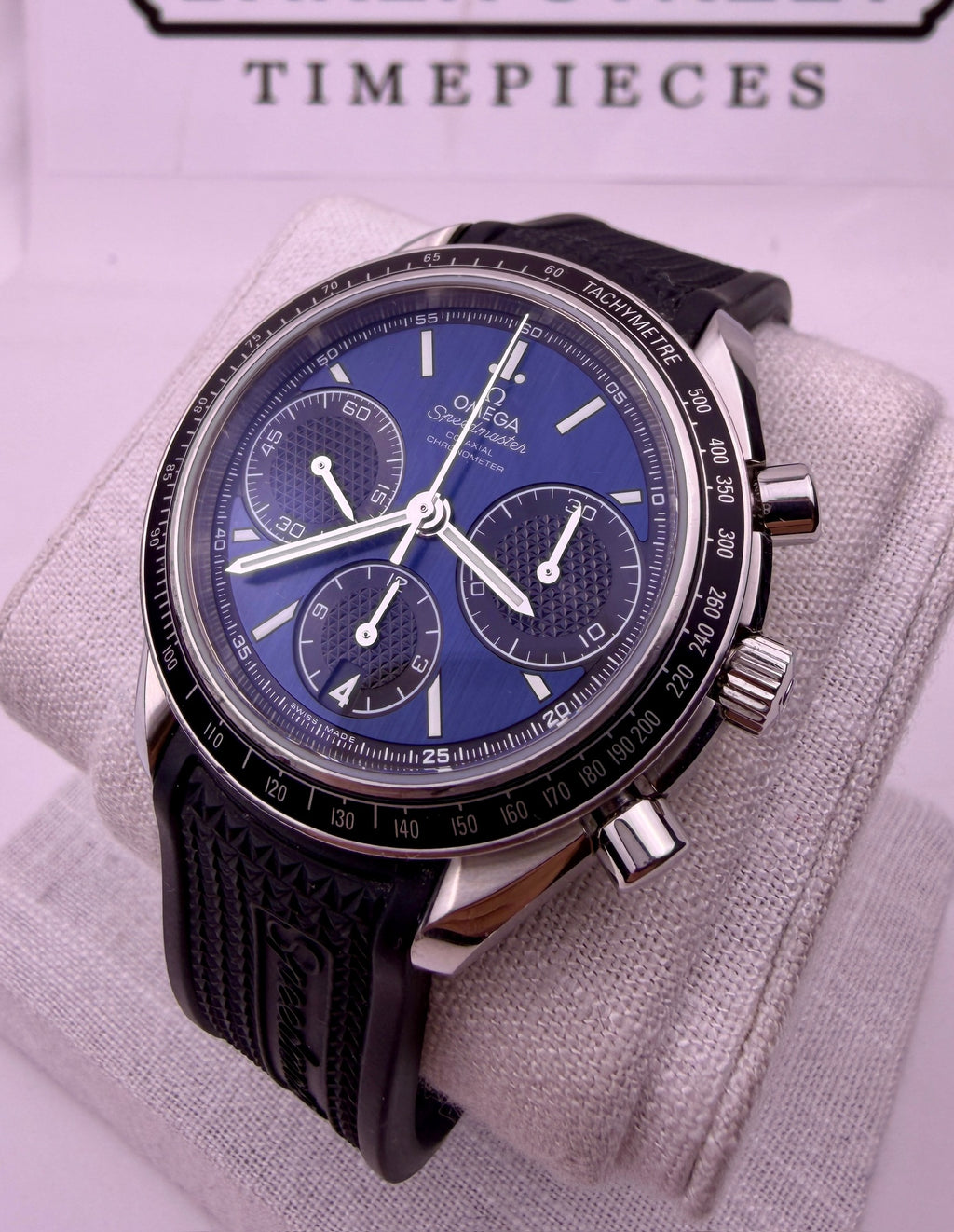 Case #585 — Omega Speedmaster Racing Blue on Rubber Ref. 326.32.40.50.03.001