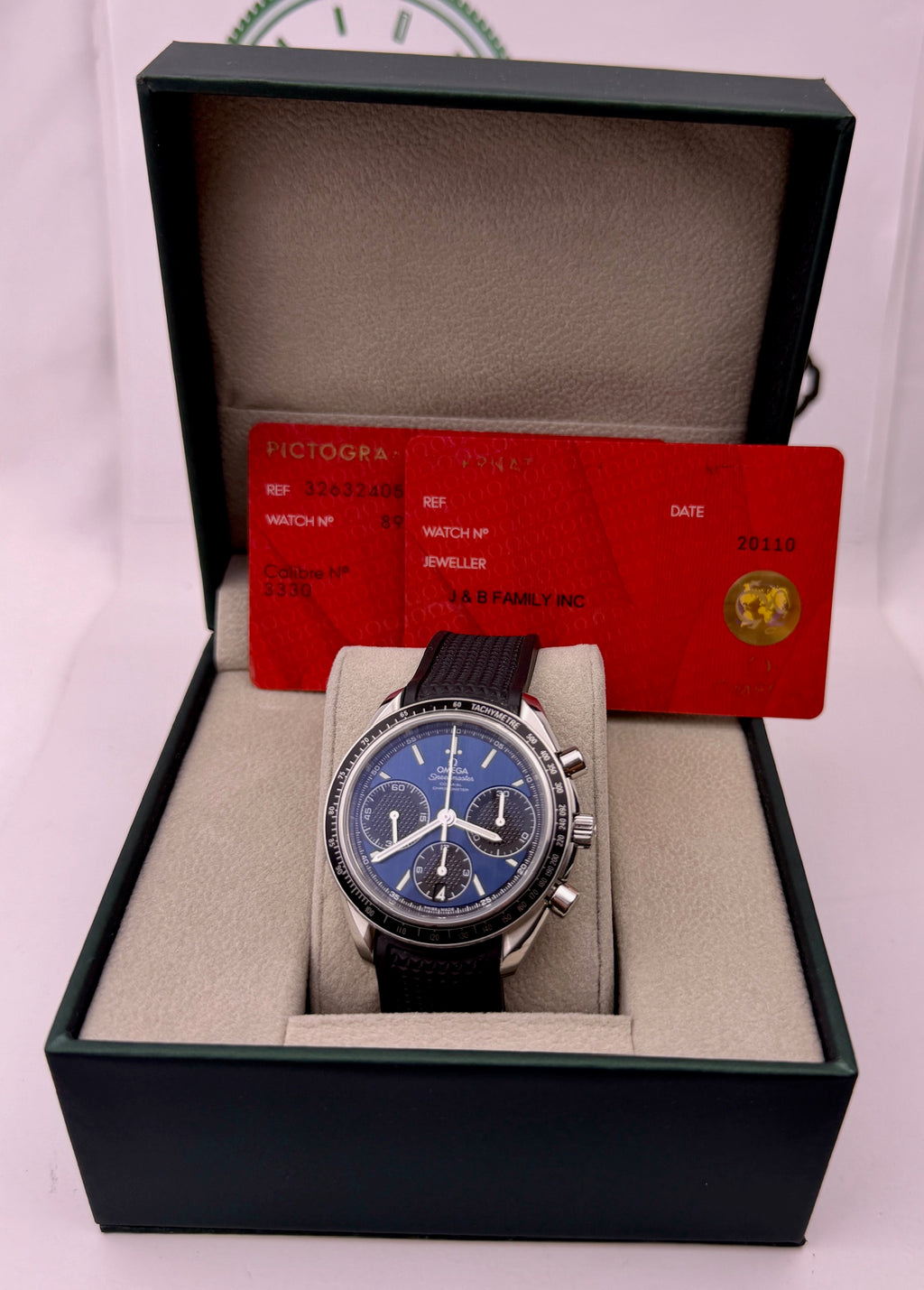 Case #585 — Omega Speedmaster Racing Blue on Rubber Ref. 326.32.40.50.03.001